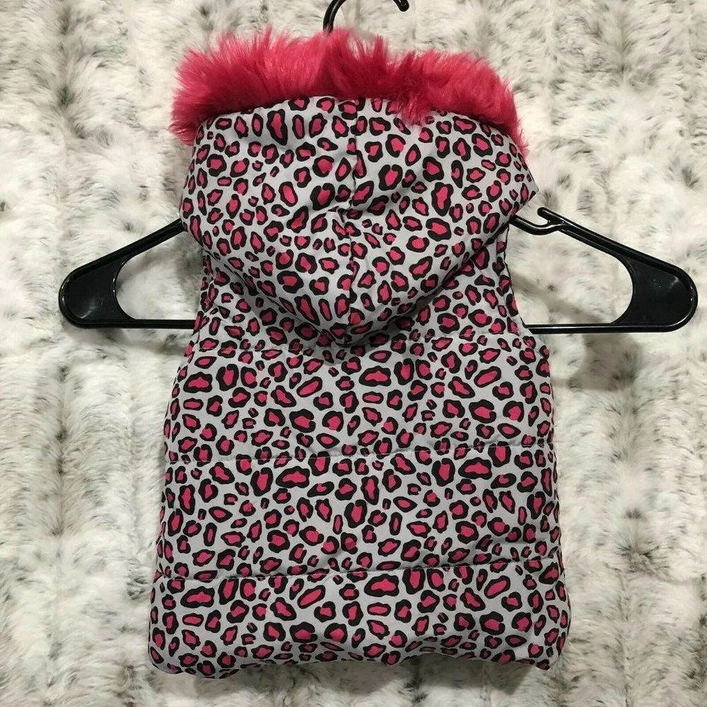 Juicy Couture Puff Vest Pink Leopard Faux Fur Trim Infant Girls Size 12 Months